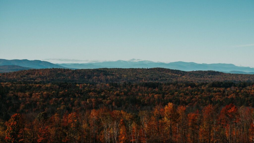 Maine Fall Foliage with Pleasant Mountain in Background